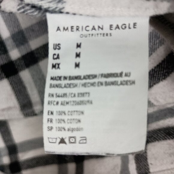 American Eagle Super Soft Plaid Flannel Shirt Mens M White Gray Grunge Casual - Picture 4 of 7